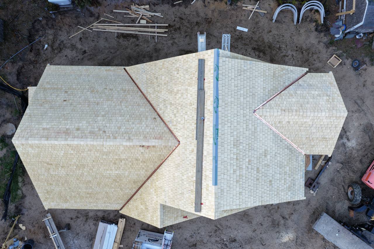 Aerial view of cedar roof