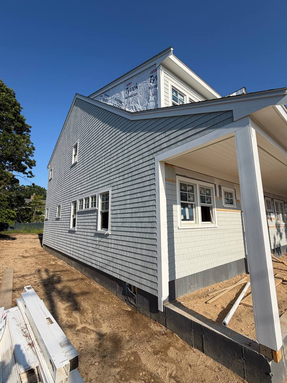 Covered porch framing and future deck area