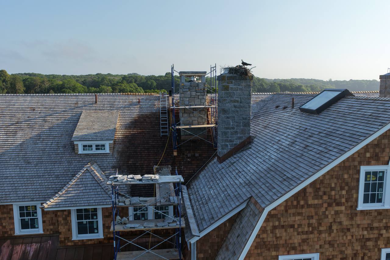 Roof restoration work in progress