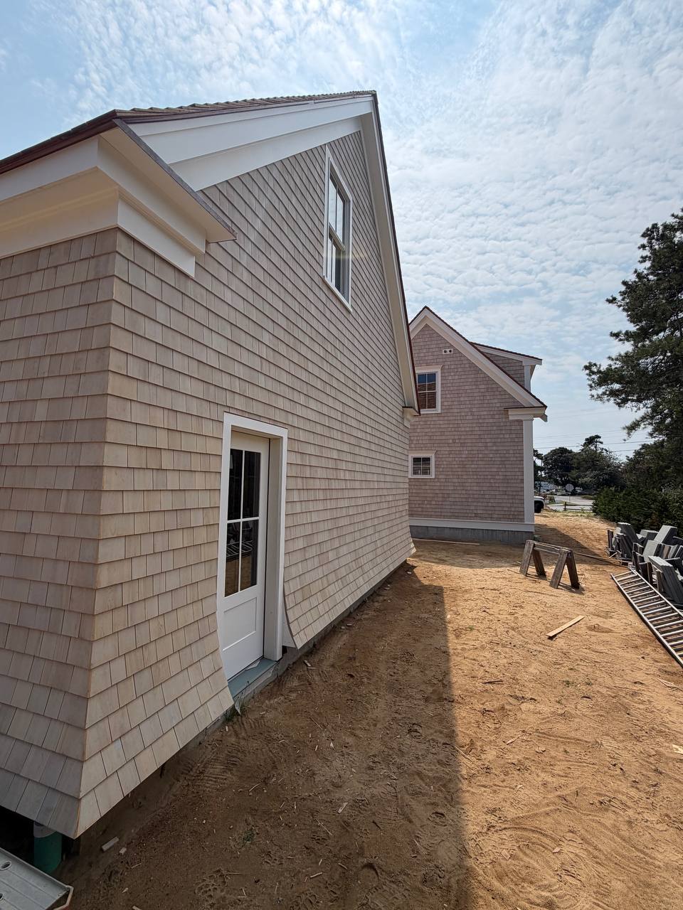 Corner detail showing the weave technique of the siding