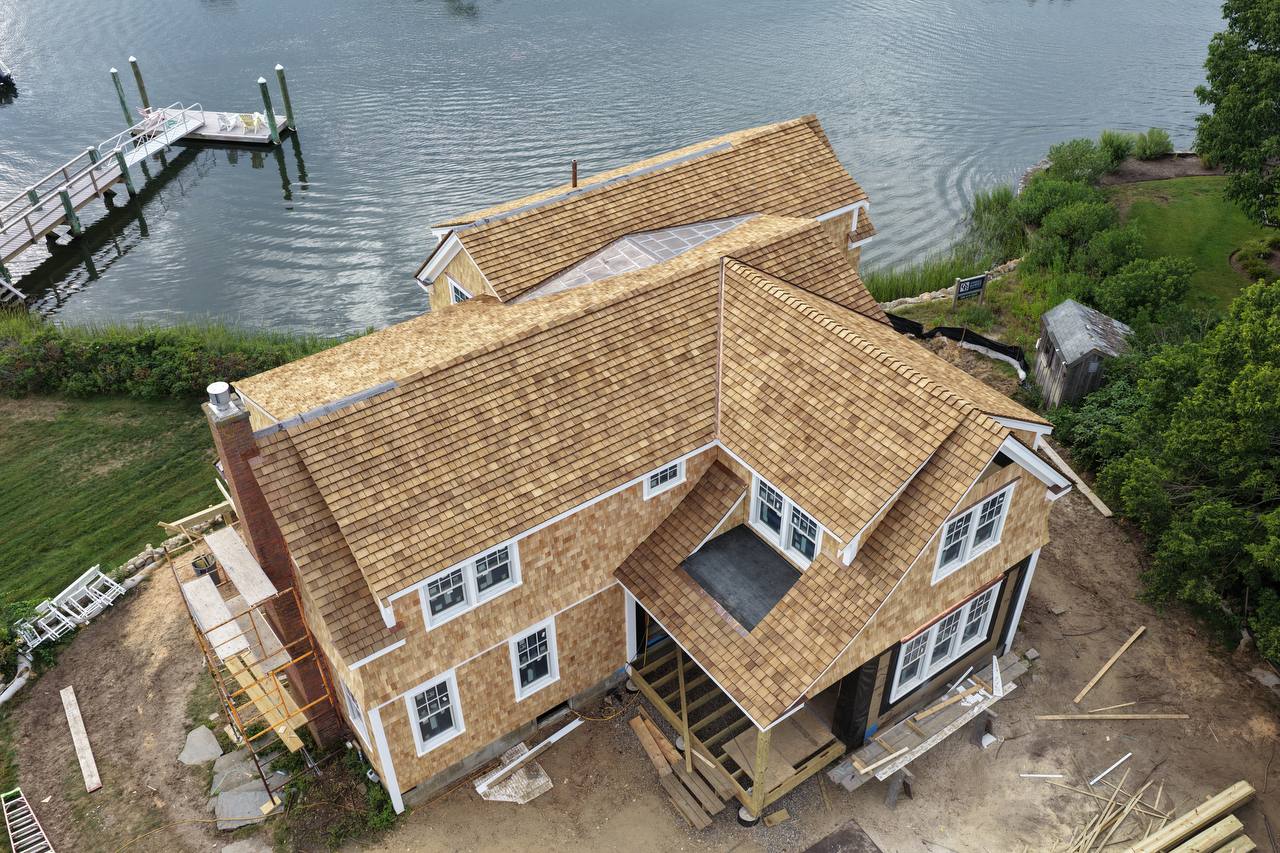 White cedar roof installation close-up